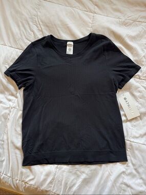Athleta In Motion Seamless Tee, black, medium, breathable